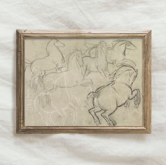 Vintage Horse Print / Rustic Farmhouse Sketch Art / Neutral - Etsy | Etsy (US)