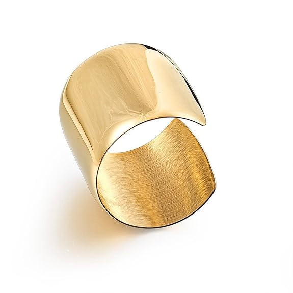 Carfeny High Polished Stainless Steel Smooth Wide Cuff Bangle Bracelet for Women, Gold, Rose Gold... | Amazon (US)