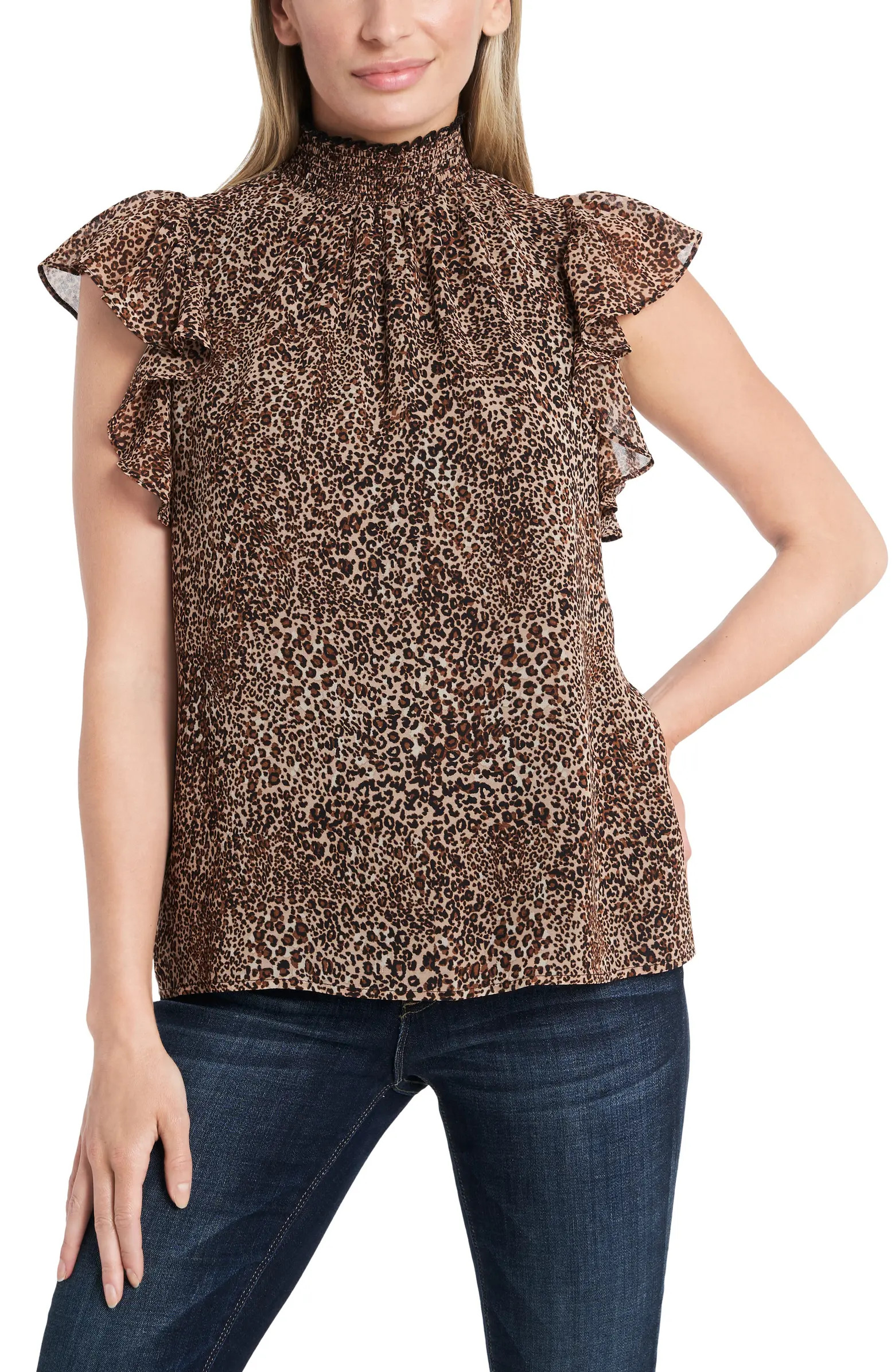 Leopard Print Flutter Sleeve Blouse | Nordstrom