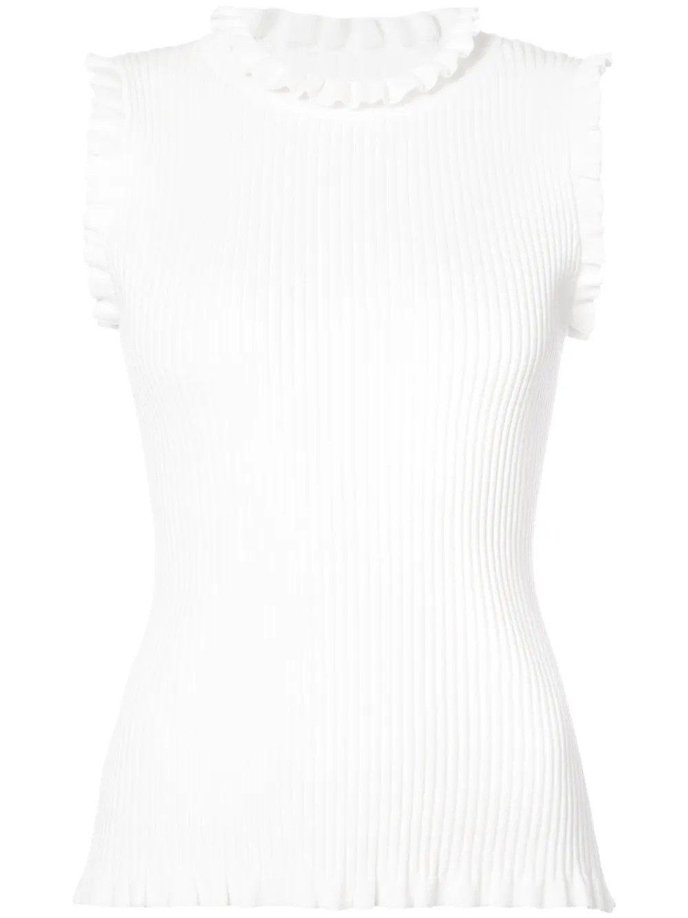 Milly ruffle trim rib knit top - White | FarFetch US