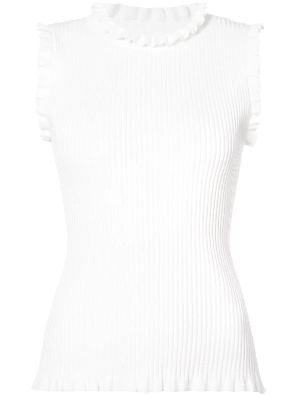 Milly ruffle trim rib knit top - White | FarFetch US