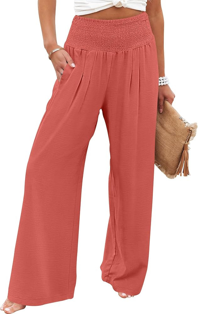 ANRABESS Women Palazzo Pants Summer Flowy Wide Leg High Waist Lounge Trousers with Pockets 2026 C... | Amazon (US)