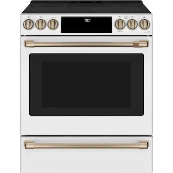 Cafe 30-in Glass Top 5 burners 5.7-cu ft Air Fry Convection Oven Slide-In Electric Range ( Matte ... | Lowe's