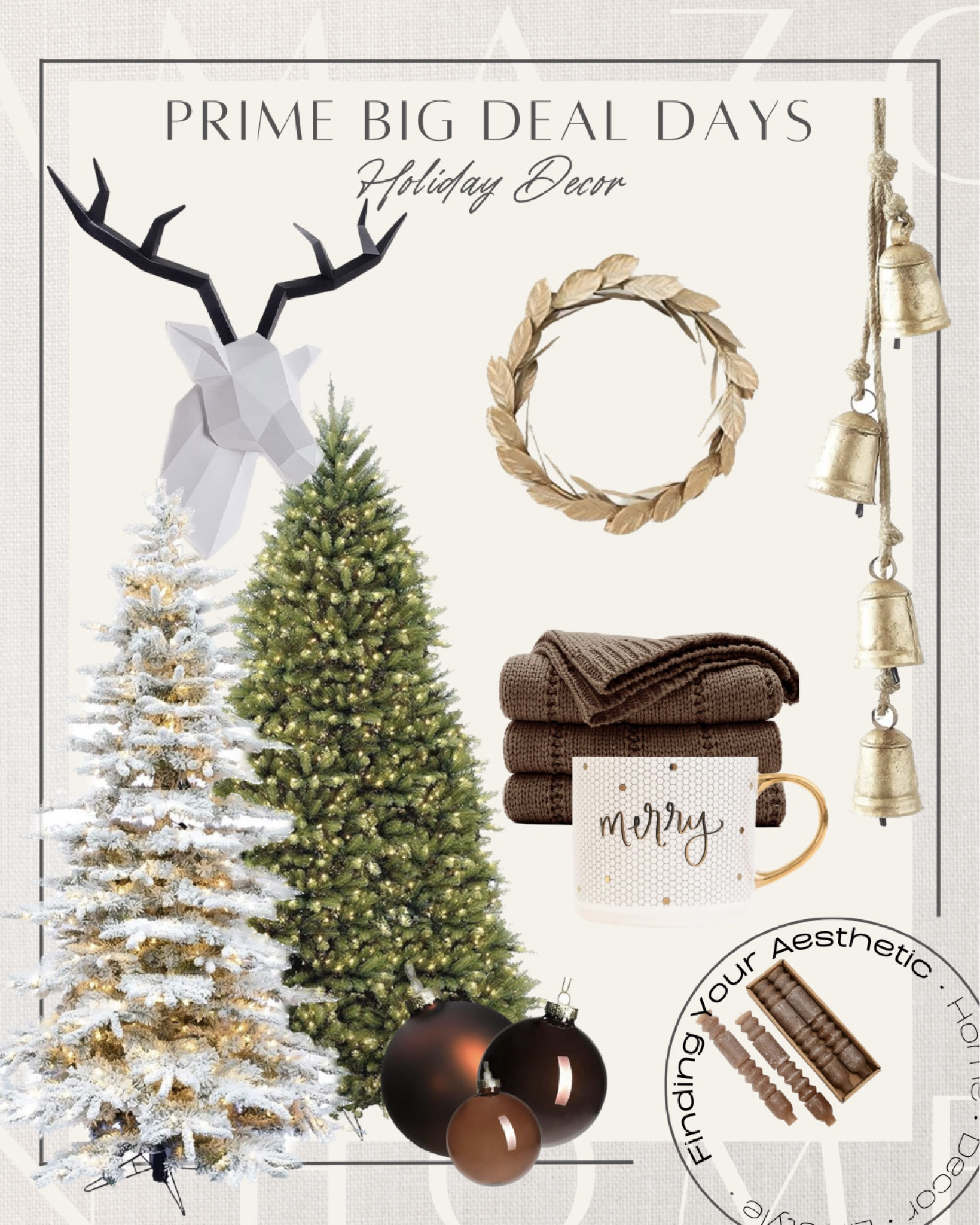 Amazon prime big deal days holiday, decor on sale. Great opportunity to get these seasonal pieces while they are on sale and in stock! 

Flocked tree, artificial Christmas tree, pre lit tree, neutral ornaments, brown Christmas balls, brown throw, cozy throw, chunky throw, alpine Christmas, reindeer, metal gold wreath, viral Christmas bells, Christmas cow bells, Amazon viral holiday, festive mug, Amazon Christmas, Amazon home

#LTKHoliday #LTKxPrime #LTKhome