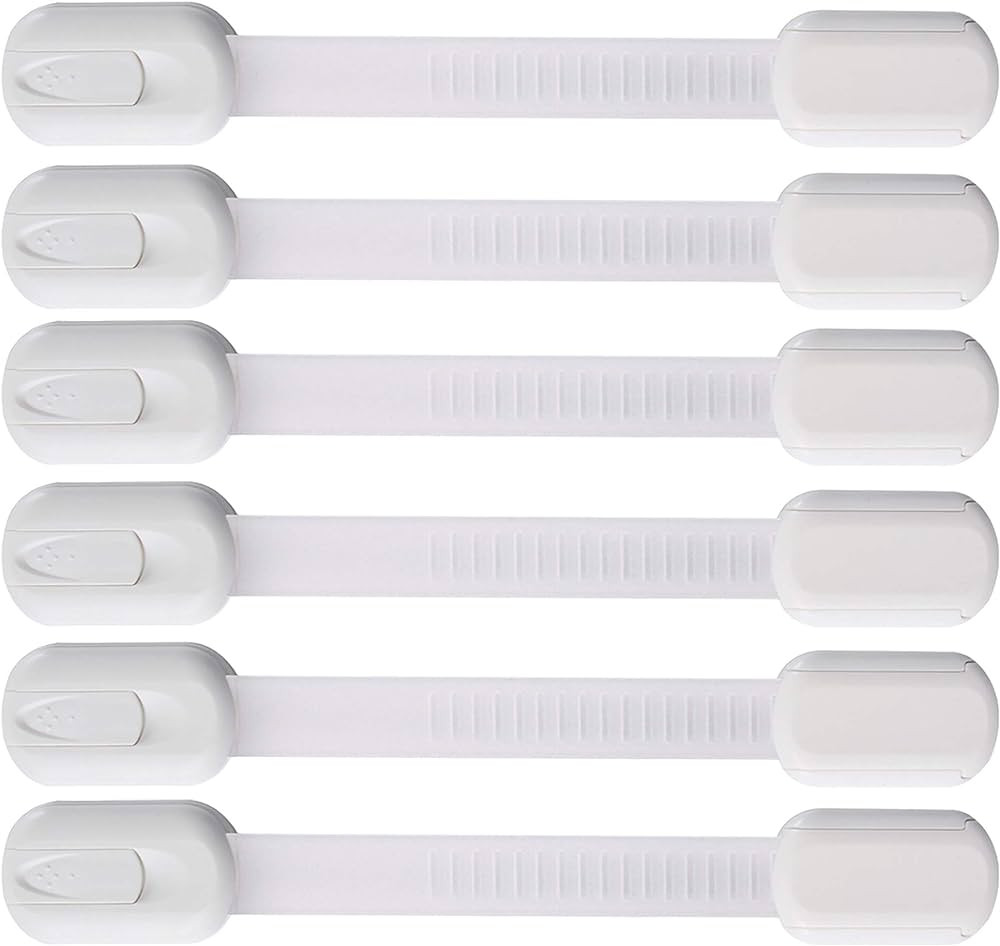 6 Pack Vmaisi Multi-Use Adhesive Straps Locks - Childproofing Baby Proofing Cabinet Latches for Drawers, Fridge, Dishwasher, Toilet Seat, Cupboard, Oven,Trash Can, No Drilling (White) (6) | Amazon (US)