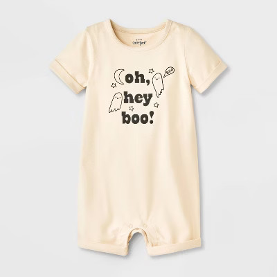 Baby Halloween Oh Hey Boo Short-Sleeve Romper - Cat & Jack™ Cream Newborn | Target