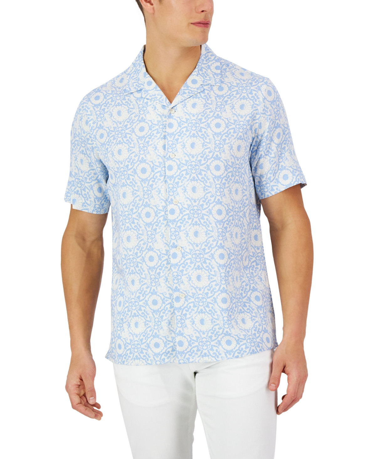 Club Room Men's Short-Sleeve Tile Shibori Silk Shirt, Created for Macy's | Macys (US)