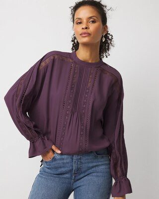 Women's Drawstring Lace + Crepe Blouse in Black Dahlia size XXS | White House Black Market, What To Wear To Work | White House Black Market