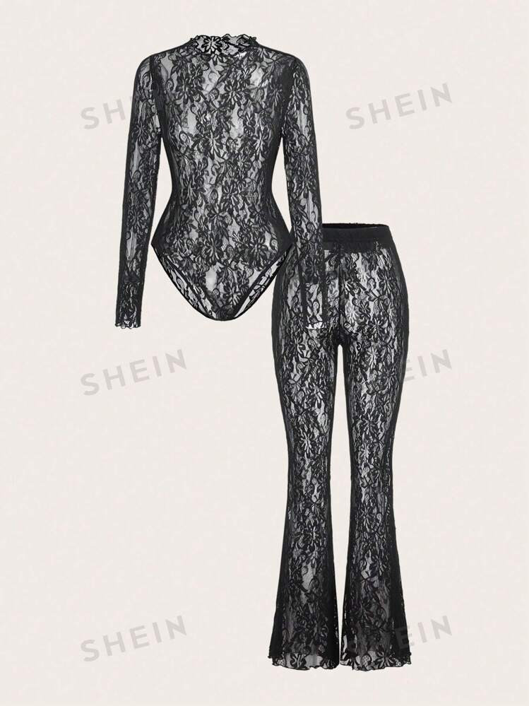 SHEIN Essnce 2 pièces Set femme Combinaison et pantalon à manches longues ajustés de couleur u... | SHEIN