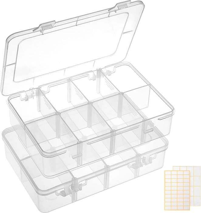 QUEFE 2 Pack 8 Grids Bead Organizers and Storage, Plastic Organizer Box with Removable Dividers T... | Amazon (US)