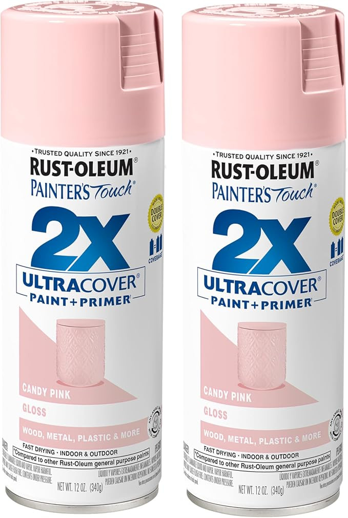 Rust-Oleum 334028-2PK Painter's Touch 2X Ultra Cover Spray Paint, 12 oz, Gloss Candy Pink, 2 Pack | Amazon (US)