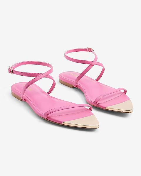 Metallic Pointed Toe Strappy Flat Sandals | Express