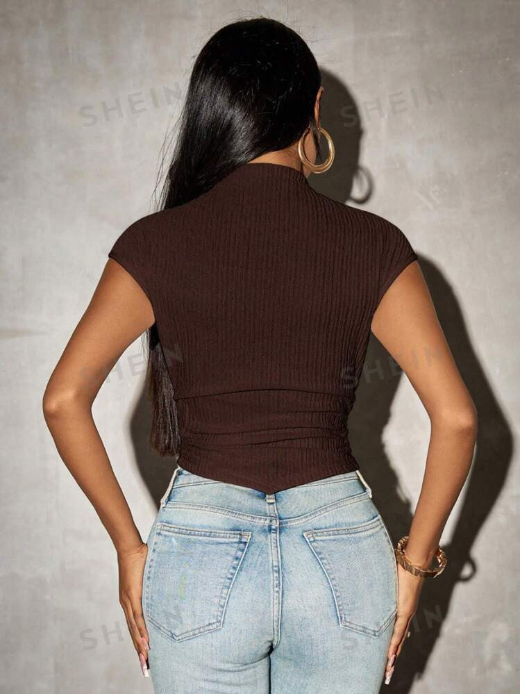 SHEIN SXY Spring Women Solid Color Asymmetric Hem Knit T-Shirt | SHEIN