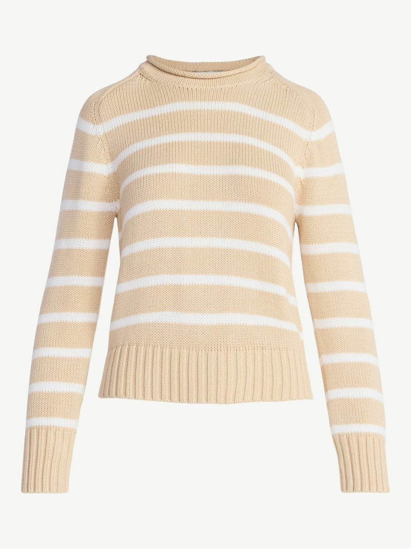 Free Assembly Women’s Saddle Shoulder Roll Neck Cotton Sweater with Long Sleeves, Sizes XS-XXL | Walmart (US)