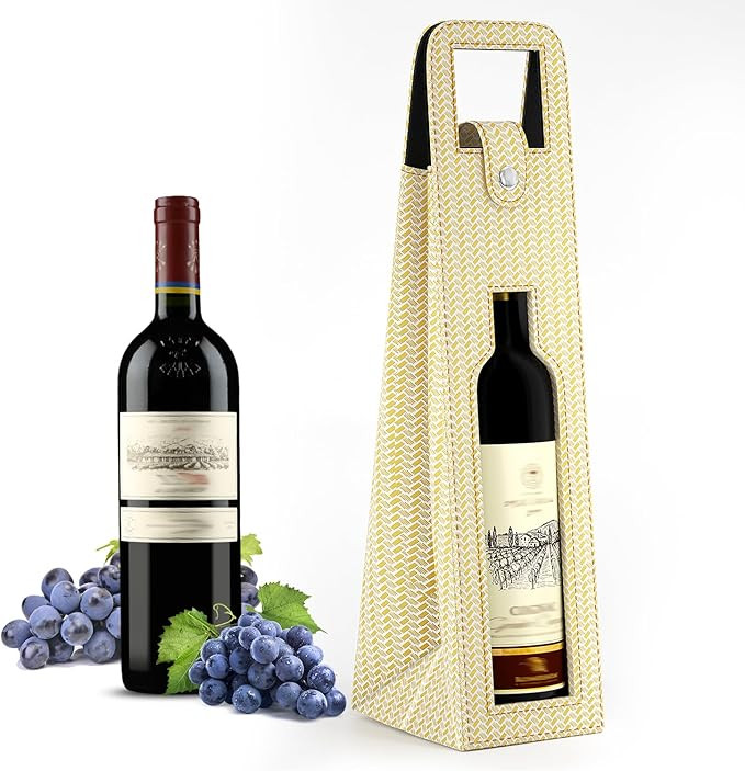 RYDDOY Wine Gift Bag, Reusable Leather Wine Tote Carrier, Single Bottle Champagne Beer Gift Bags ... | Amazon (US)