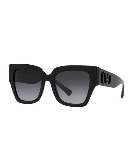 Valentino Square Acetate Sunglasses w/ V Temples | Neiman Marcus