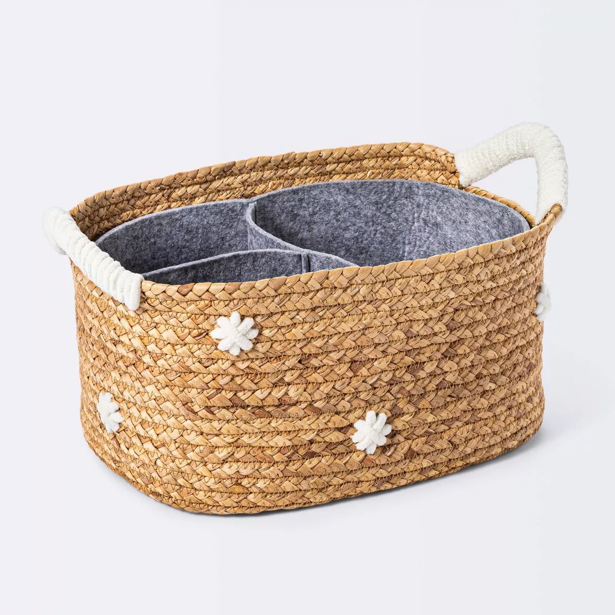 Braided Water Hyacinth with Tufted Embroidery Diaper Caddy Basket - Cloud Island™ | Target