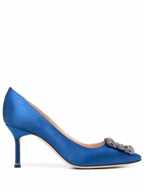 Hangisi 70 buckle-embellished satin pumps | Farfetch (UK)