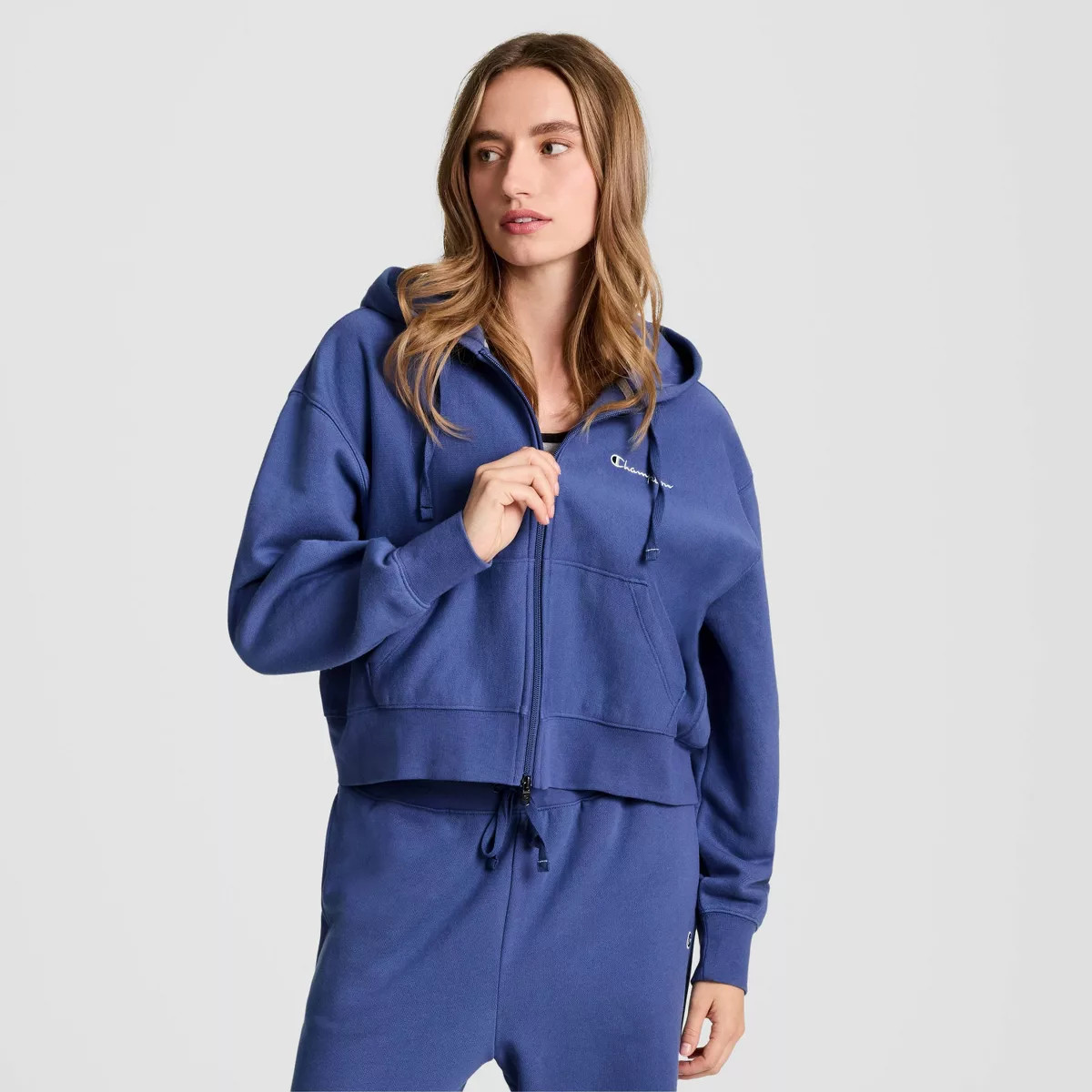 Champion Women's Cropped Fleece Zip-Up Sweatshirt - Blue L | Target