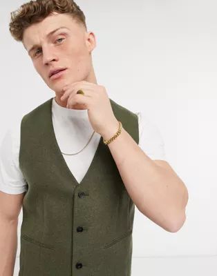 ASOS DESIGN skinny wool mix suit waistcoat in khaki twill | ASOS (Global)