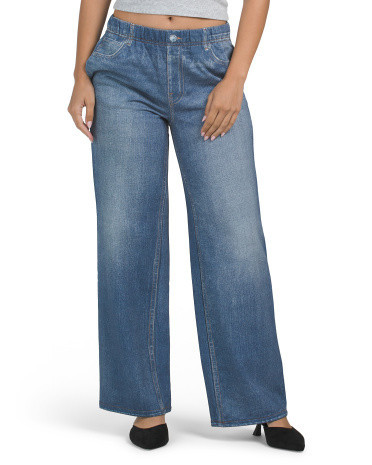 Knit Denim Look Pull On Wide Leg Pants For Women, Cotton/Polyester | TJ Maxx