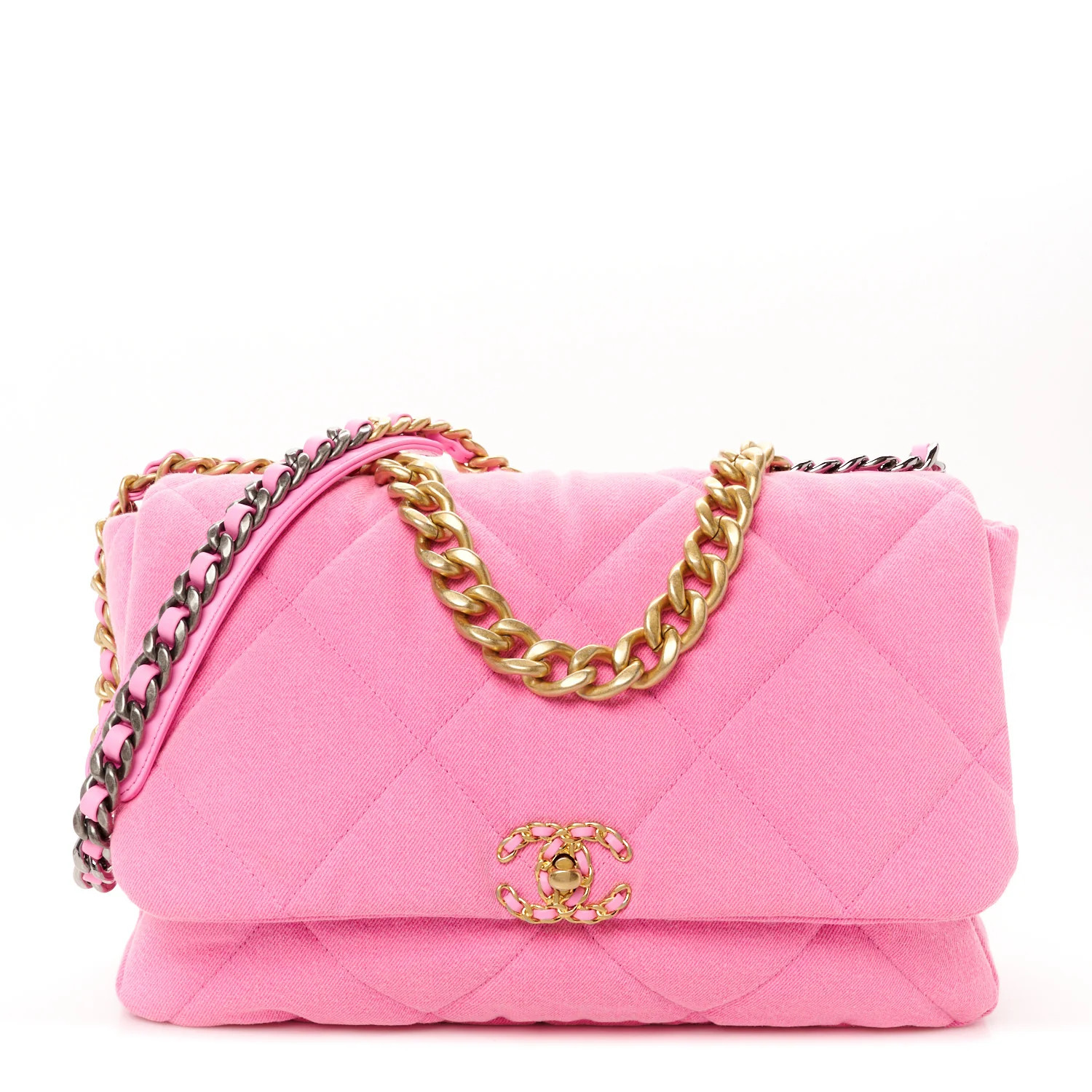 Denim Quilted Maxi Chanel 19 Flap Neon Pink | FASHIONPHILE (US)