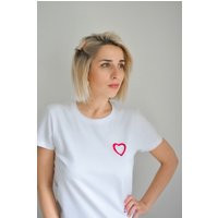 Heart Embroidered T-Shirt, Minimalistic Tee, Love Sign Gift For Her, Mother's Day Gift, Hand Embroidery, Unusual Tee Shirt | Etsy (US)