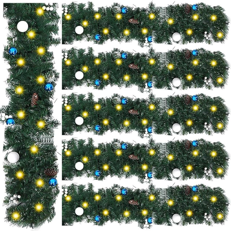 Yunlly 6 Packs 9 Ft Artificial Christmas Garland with 50 Lights Prelit Pine Garland Battery Opera... | Amazon (US)