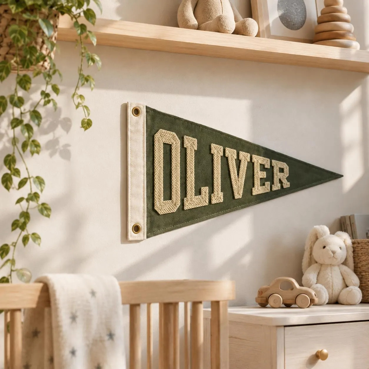 Custom Name Pennant Flag, Personalized Nursery Banner, Embroidered Kids Room Decor, Vintage Wall Hanging,  Baby Shower Gift, Baby Name Sign | Etsy (Global)