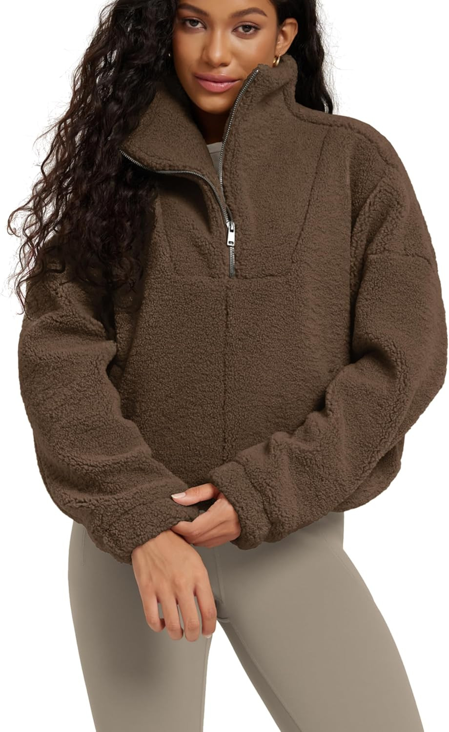 ODODOS Women's Sherpa Fleece Half-Zip Pullover - Cozy Warm Long Sleeve Sweatshirt Cinchable Outerwear with Pockets | Amazon (US)