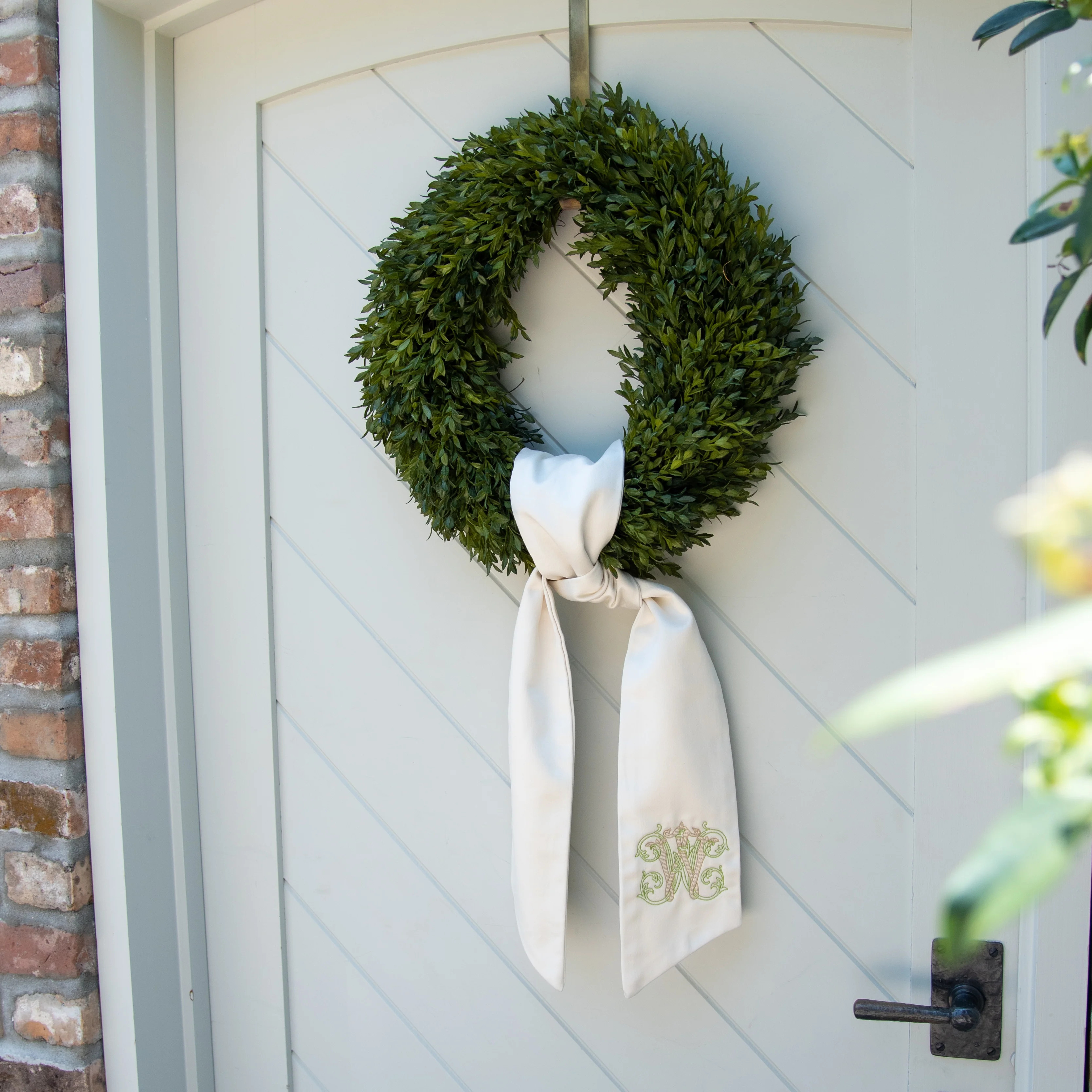 Ivory Monogrammed Wreath Sash | Fig and Dove