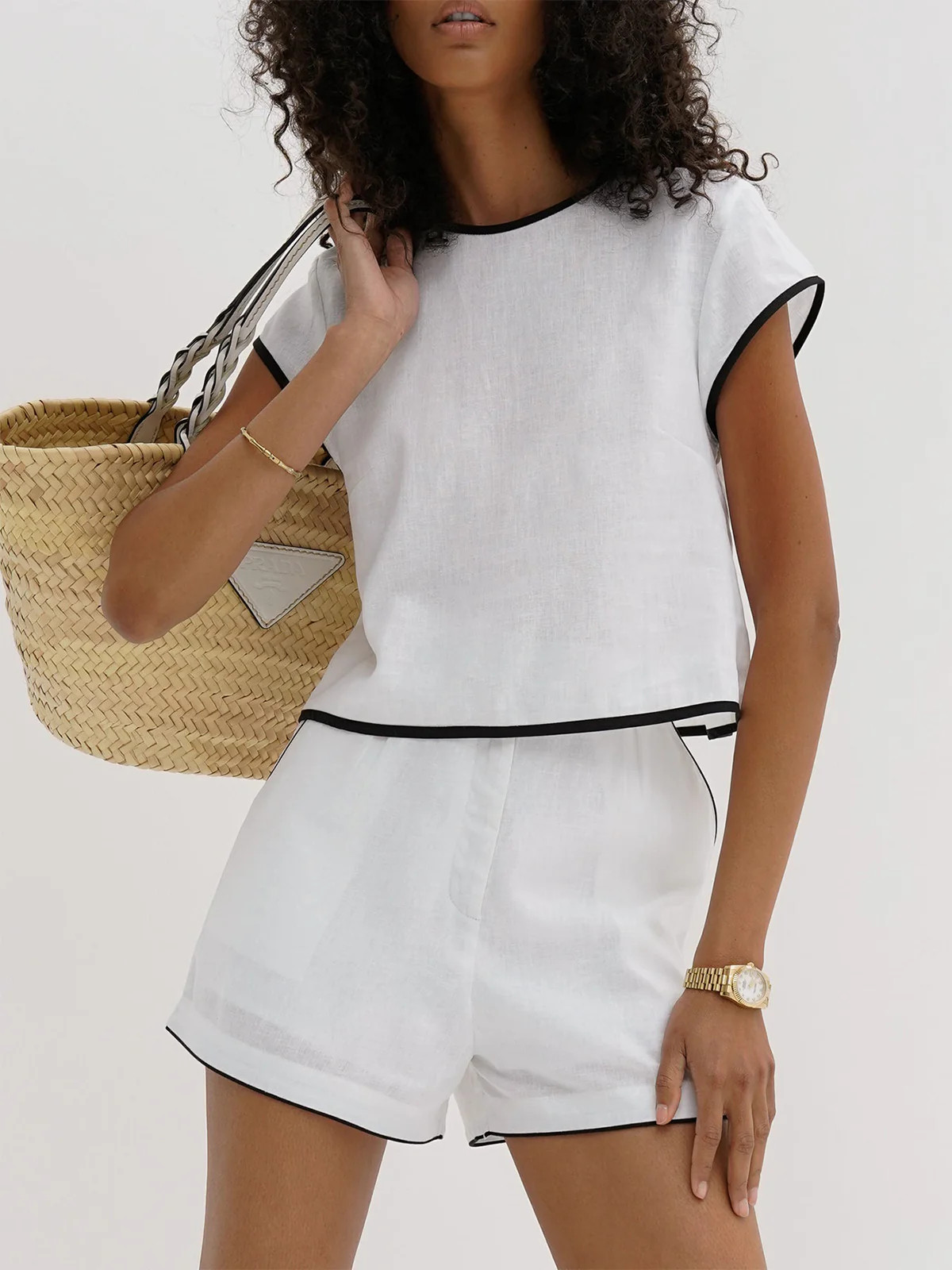 Pure Cotton Contrast Trim Shorts Set | Commense