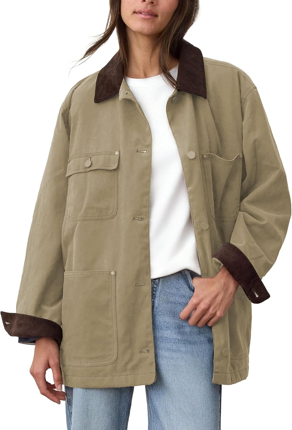 Womens Utility Barn Jackets Oversized Vintage Corduroy Collar Coat | Amazon (US)