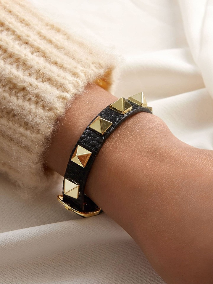 1pc Women's Rock Style Rivet Detail Pu Triangle & Motorcycle Themed Y2k Bracelet | SHEIN