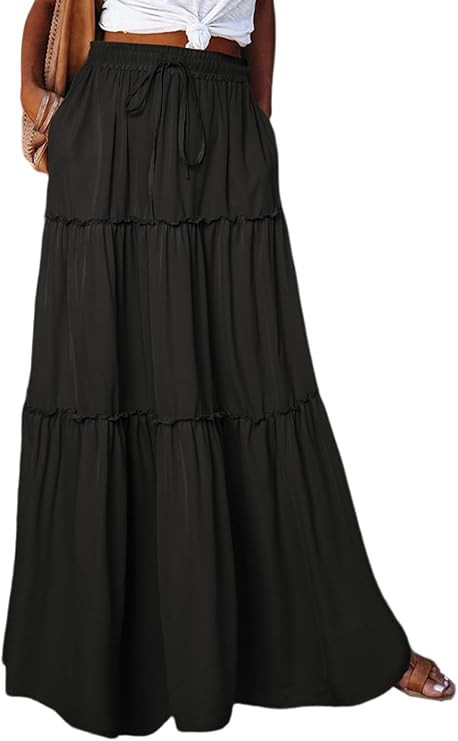 Happy Sailed Womens Floral Print Boho Maxi Skirt Elastic High Waist Pleated Ruffle Flowy Long Ski... | Amazon (US)