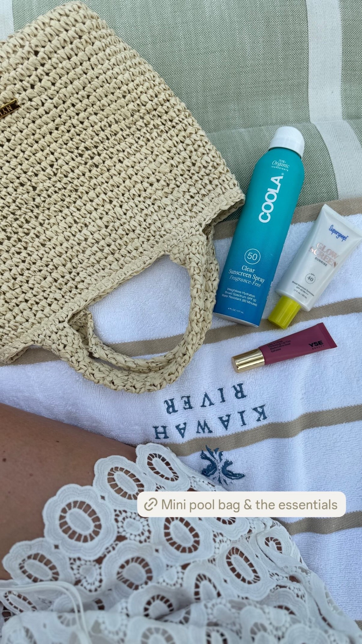 My pool day essentials ☀️ this mini bag is under $50 and holds everything you need for a kid-free pool day. This Coola spray is my go-to body sunscreen (isn’t stick and smells amazing) and I’m always using my supergoop on my face!

#LTKSeasonal #LTKItBag #LTKBeauty