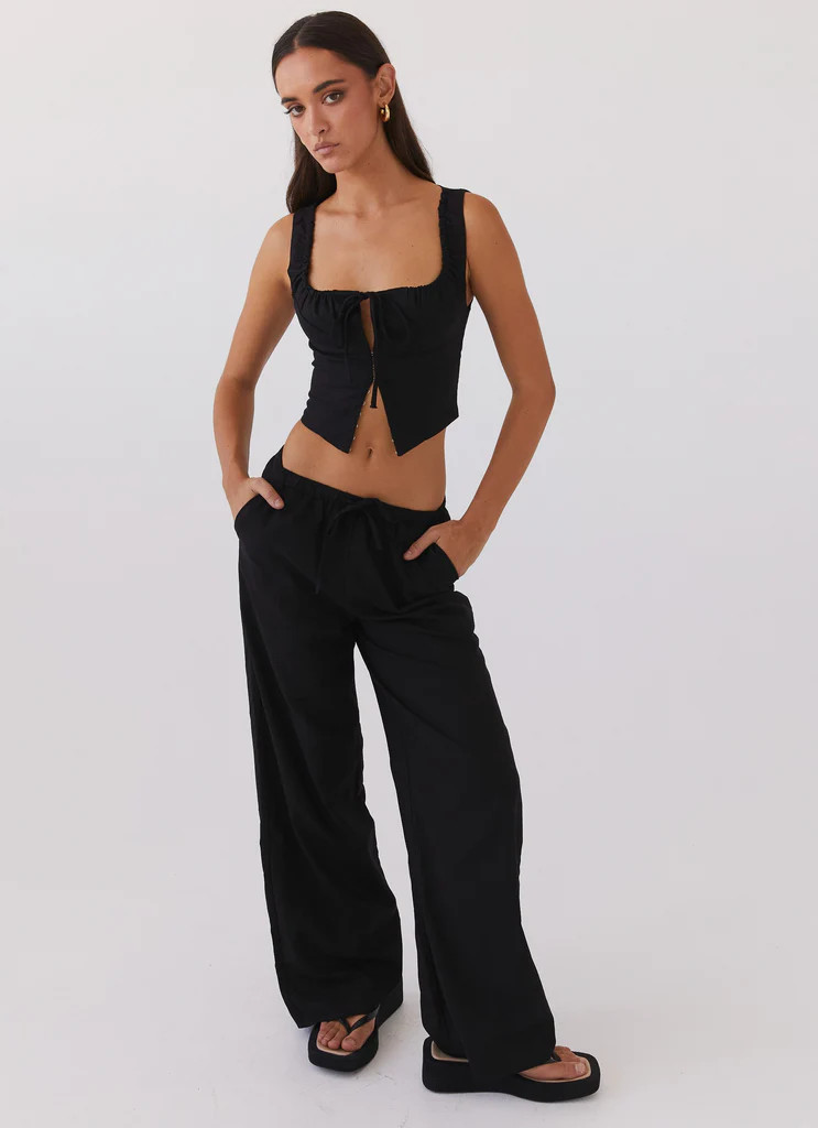 Fresh Face Linen Pants - Black | Peppermayo (Global)