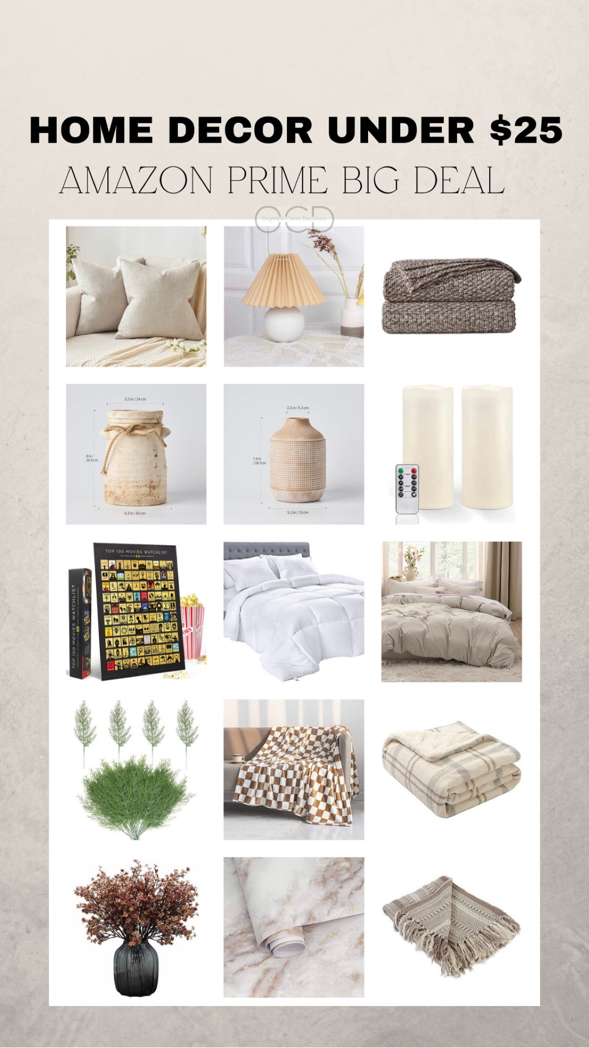 Amazon prime big deal sale home decor inexpensive affordable pillow covers blankets lamps vases bedding movie theater room poster duvet cover comforter faux stems florals marble contact paper shelf drawer liner battery powered flameless candles 

#LTKhome #LTKxPrime #LTKsalealert