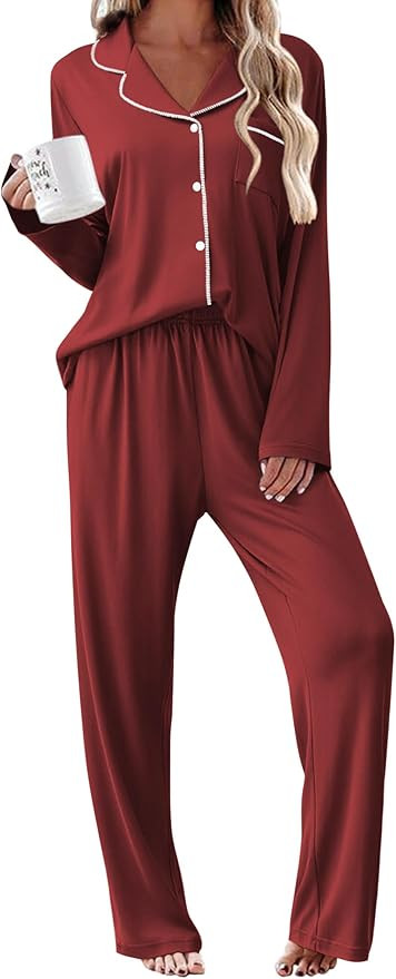 Ekouaer Womens Pajama Sets 2 Piece Long Sleeve Sleepwear Soft Button Down Pjs Lounge Set S-XXL | Amazon (US)