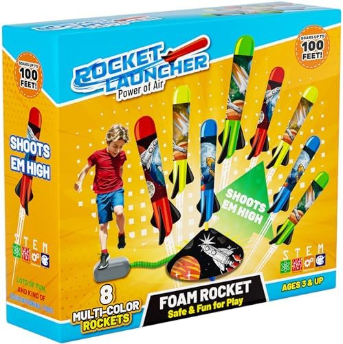 Otoseth Toys Rocket Launcher for Kids - Launch up to 100 Ft, 8 Multi-Color Foam Rockets & Adjusta... | Amazon (US)