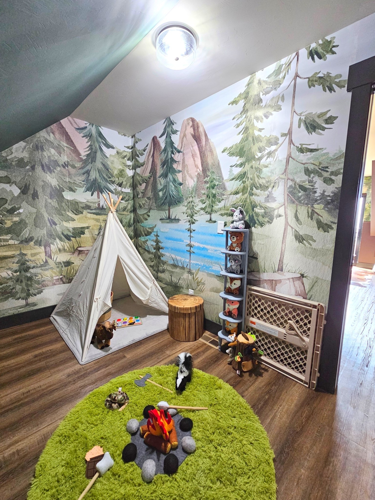 Transform any nursery or playroom into an outdoor adventure with this cozy woodland and camping-themed setup. Tap the links below to shop the wall mural, play tent, campfire set, and decor pieces!

Wallpaper Mural: Watercolor mountain forest wallpaper, woodland landscape peel-and-stick mural, pine tree nature accent wall

Play Tent & Seating: Canvas kids teepee tent, rustic faux wood tree stump side table, toddler reading nook

Rug & Floor Accents: Round moss green shag rug, grass-look circle area rug, sensory play space

Pretend Play Toys: Felt plush campfire play set with roasting marshmallows, s'mores toy food, woodland plush animal set (skunk, fox, owl, raccoon)

Storage & Safety: Slim vertical toy organizer tower, baby safety gate, toddler-friendly wooden learning toys

#LTKkids #LTKhome #LTKbaby #NurseryInspo #PlayroomDecor #WoodlandNursery #CampingPlayroom #ToddlerRoom #GenderNeutralNursery #KidsRoomDecor #TeepeeTent #NurseryWallpaper #PlayroomGoals #SensoryPlay #CampThemedRoom 

 #LTKHome #LTKBaby #LTKKids