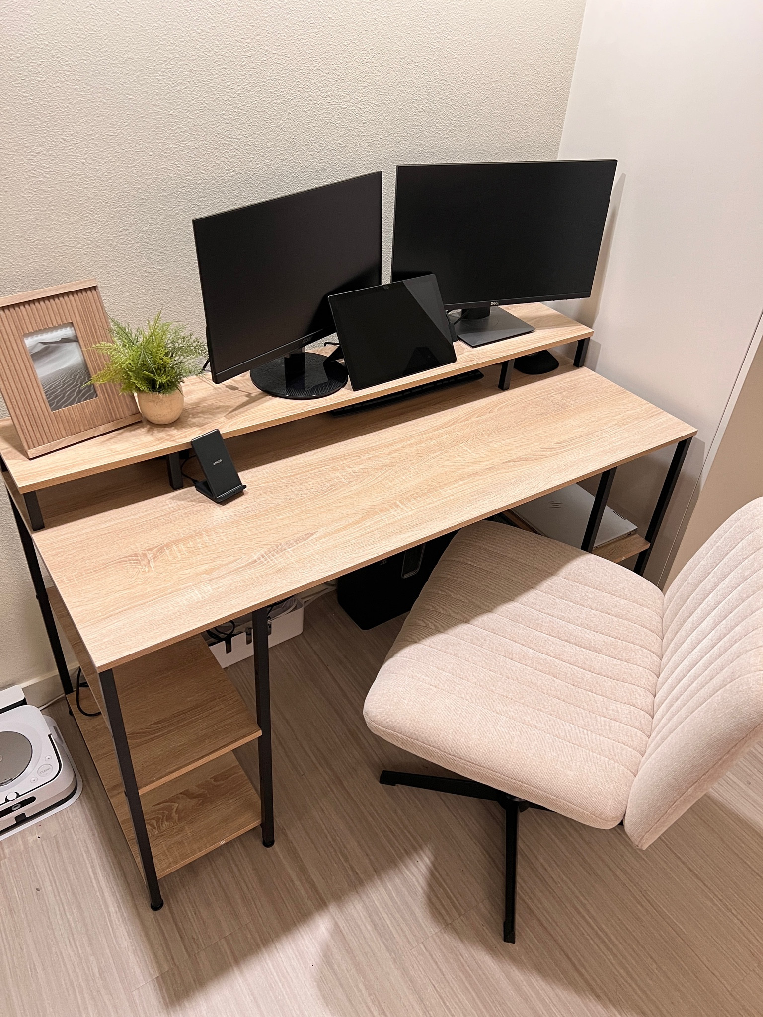 Amazon computer desk with shelf, fabric padded desk chair, computer chair, Target frame, artificial plant 

#LTKhome #LTKFind #LTKGiftGuide