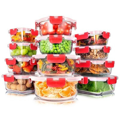 SereneLife 24-Piece Food Glass Storage Containers - Superior Glass Food Storage Set 11 To 35 Oz. Capacity, Red | Target