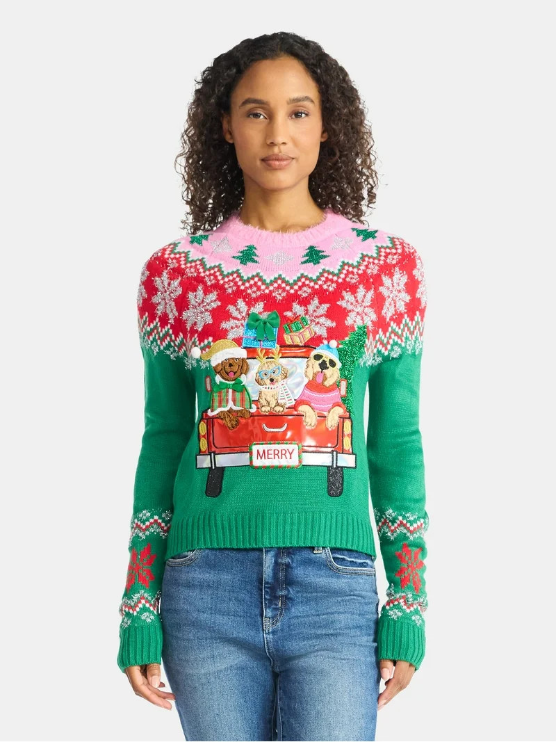Holiday Time Women's Embellished Pullover Christmas Sweater, Midweight, Sizes XXS-XXXL - Walmart.... | Walmart (US)