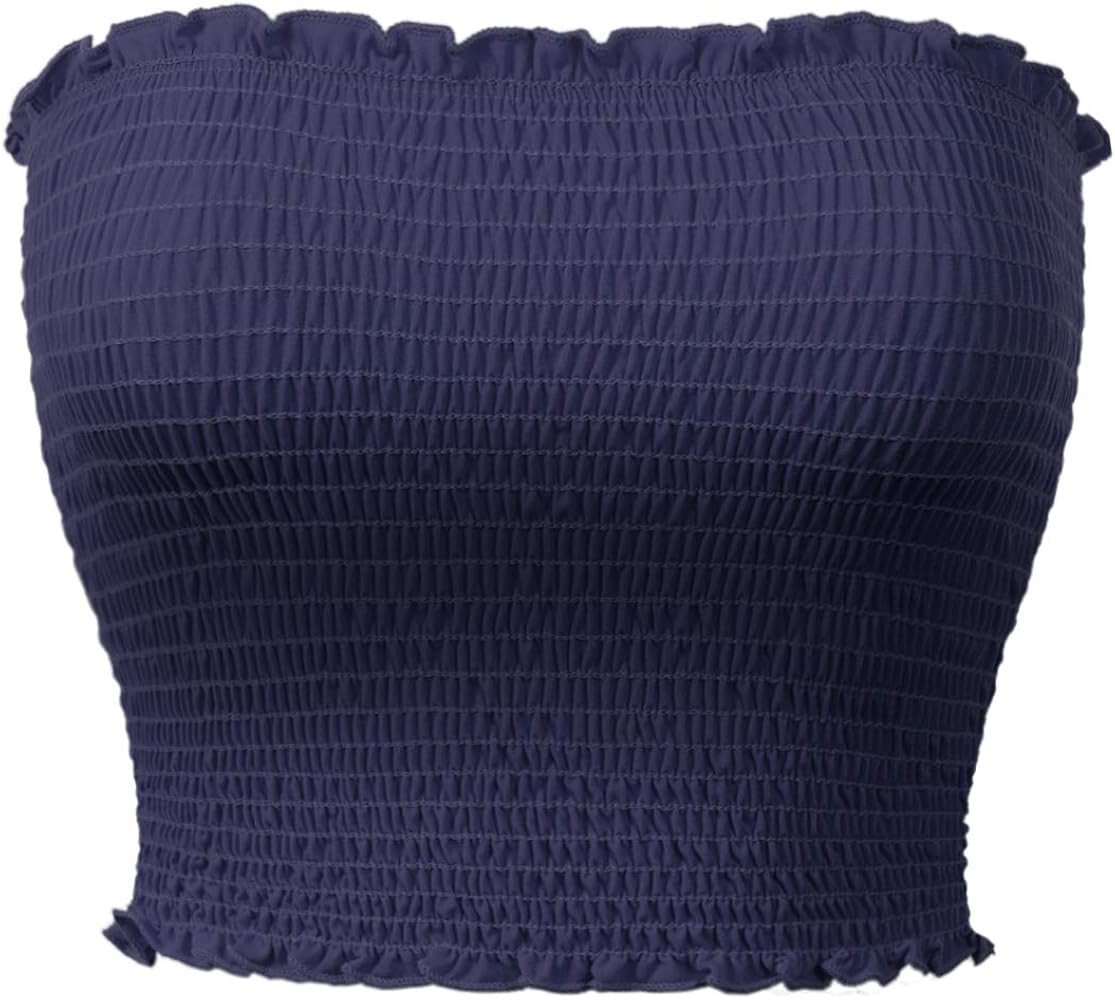 MixMatchy Women's Floral Print Smocked Lettuce Edge Crop Tube Top | Amazon (US)