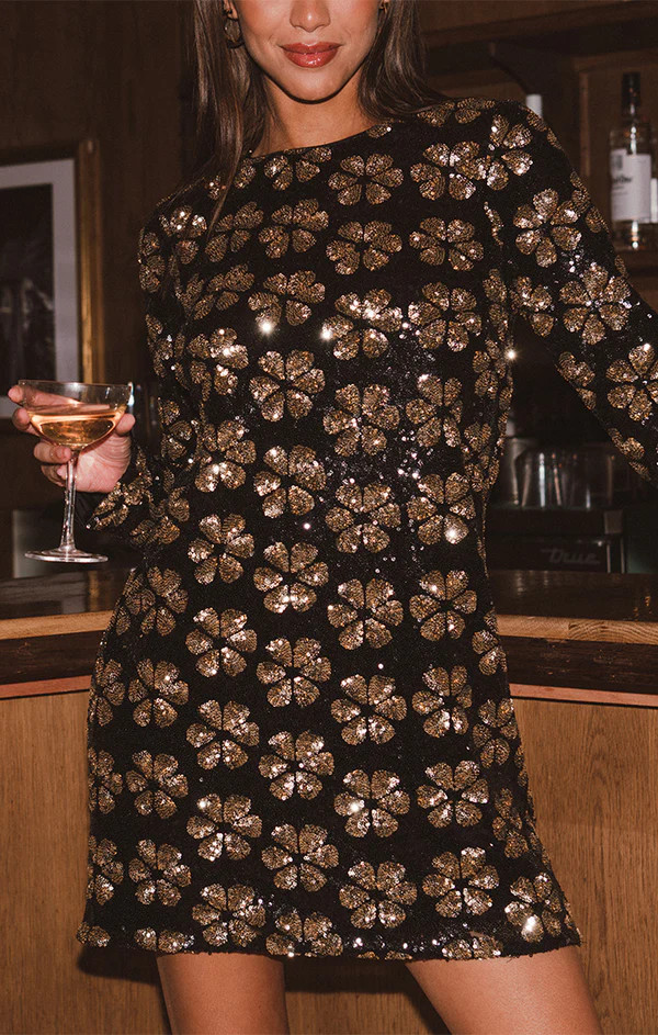 Maddison Mini Dress ~ Flower Pop Gold Sequins | Show Me Your Mumu