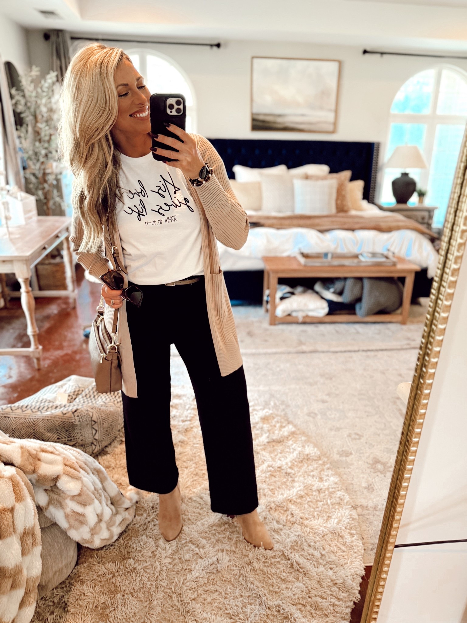 Business casual outfit for Fall styled with a Christian graphic tee and scripture verse. Tee and bracelets are in my shop JACKIE MARIE JEWELRY - www.jackiemariejewelry.com | neutral style, style over 30, feminine outfits


#LTKStyleTip #LTKWorkwear #LTKFindsUnder50