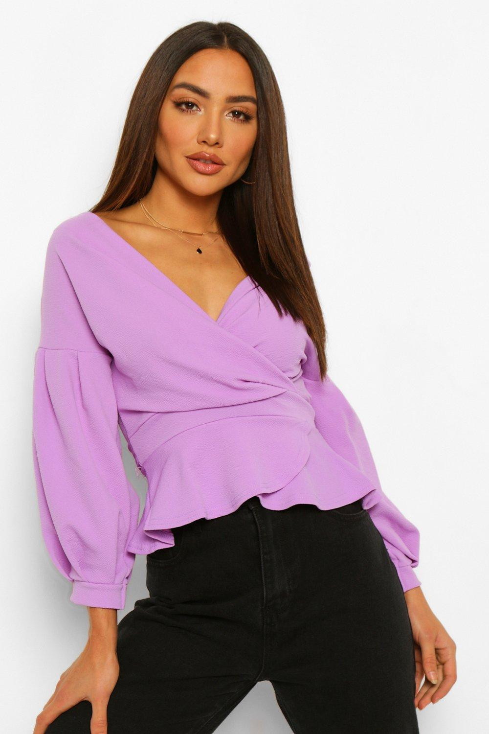 Womens Off The Shoulder Wrap Top - Purple - 2 | Boohoo.com (US & CA)