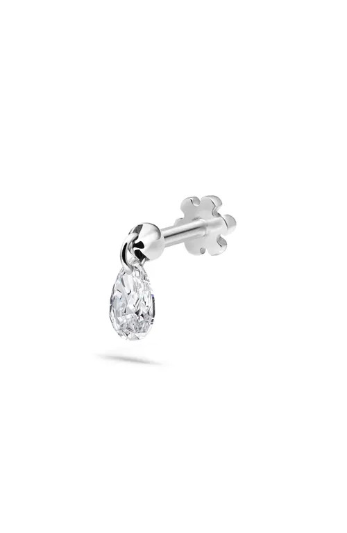 Maria Tash Single Floating Pear Diamond Charm Threaded Stud Earring in White Gold at Nordstrom | Nordstrom
