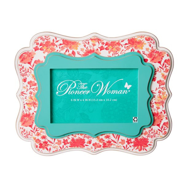 The Pioneer Woman 6x4 Coral & Teal Quatrefoil Picture Frame | Walmart (US)